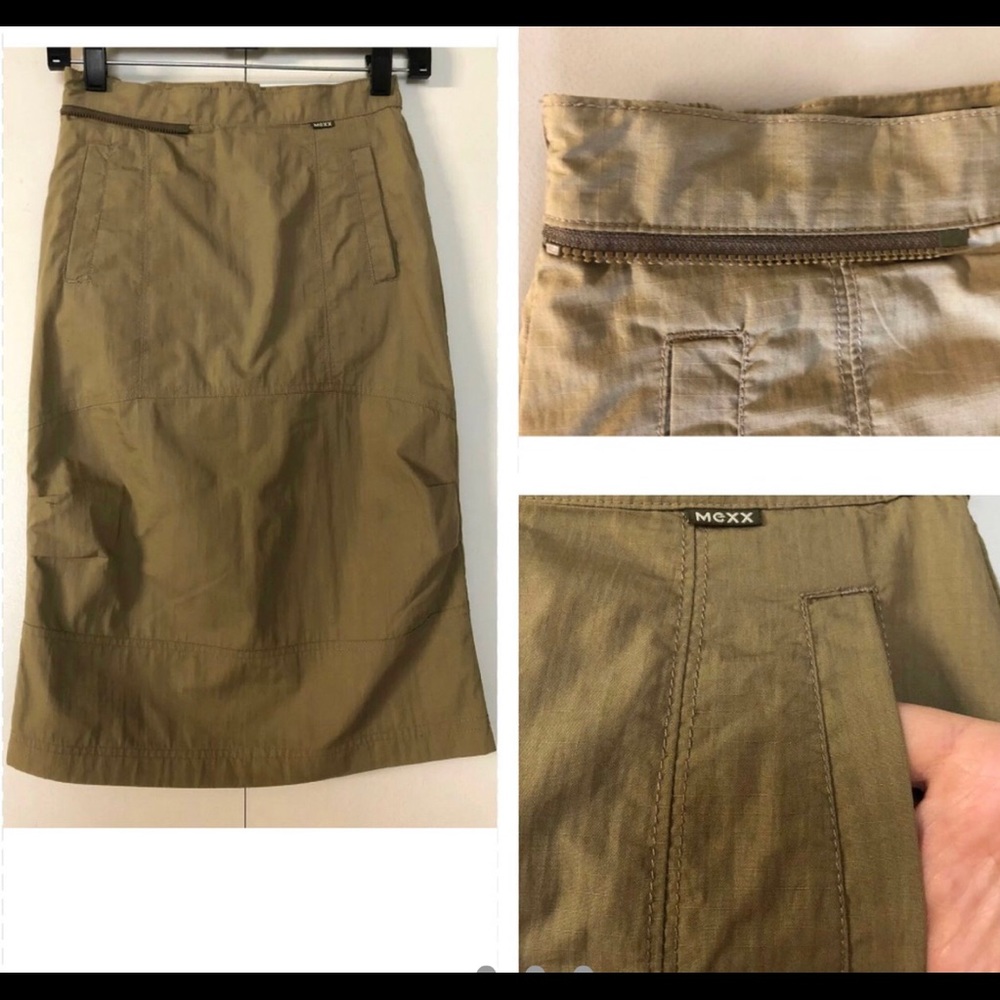 Mexx Teens Skirt Sz S  Pencil Khaki Zipper Pockets Elastic waist backside